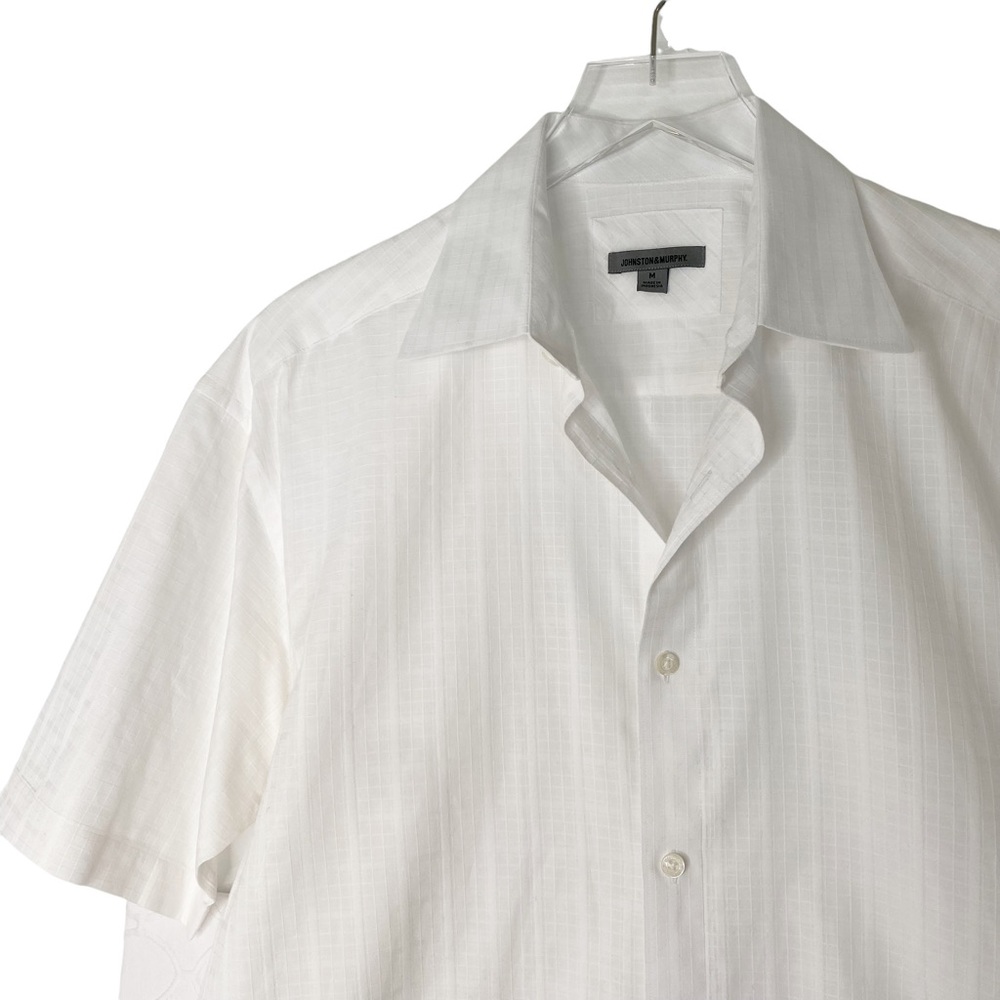 Johnston & Murphy Checked Casual Button Down Short Sleeve White Summer Medium - Picture 4 of 8